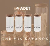 The Mia Ahşap Kapaklı 4 lü Büyük Boy Cam Saklama Kabı 1000 ml CAM0315 - 1