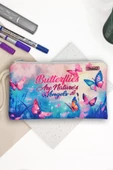 Kelebek Desenli Kalem Kutusu Yıkanabilir Bez Kalemlik - 1
