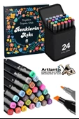 24 Adet Çift Taraflı Marker Kalem Çantalı 1 Paket 24 Renk Touch Markör Renklerin Aşkı Mandala Büyüklere Boyama Kitabı - 1