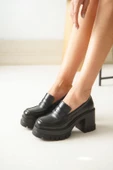 NVL-506 Siyah Günlük Yüksek Topuklu Platform Loafer Kadın Ayakkabı - 2