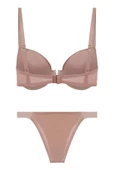 V Detay Aksesuarlı Soft Sütyen Takım -Pudra - 4