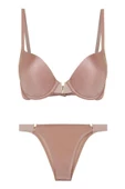 V Detay Aksesuarlı Soft Sütyen Takım -Pudra - 6