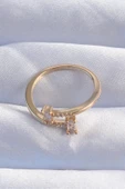 Pirinç Gold Renk Zirkon Taşlı Geometrik Ayarlanabilir Yüzük - TJ-BYK3239 - 2