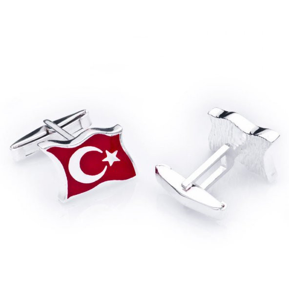 Gümüş Türk Bayrağı Kol Düğmesi