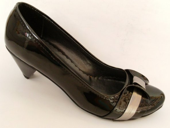Topcu Siyah Gri Topuklu Bayan Ayakkabı