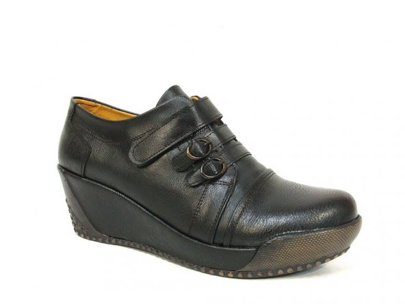 Tes-As Siyah Dolgu Topuk Comfort Bayan Ayakkabı