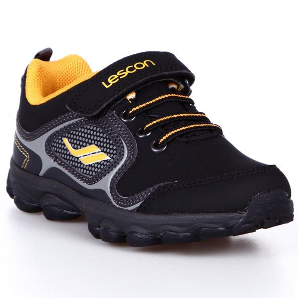 Lescon L3231 Siyah Sarı Cırtlı Çocuk Spor Ayakkabı