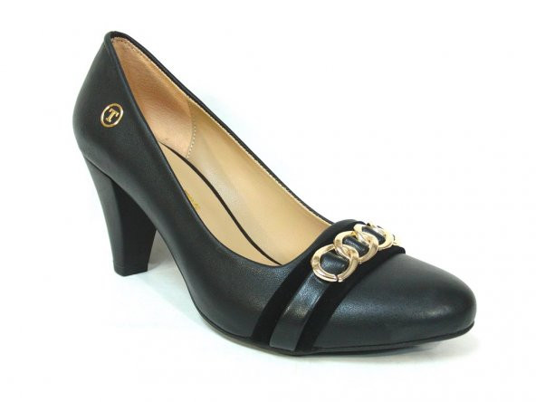 Topuz 275 Siyah Deri Topuklu Bayan Ayakkabı