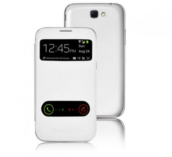 Microsonic Double View Delux Kapaklı kılıf Samsung Galaxy Note 2 N7100 Beyaz
