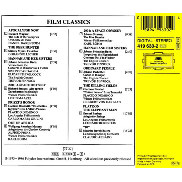 FILM CLASSICS  - SOUNDTRACK (CD) (1987) - 2