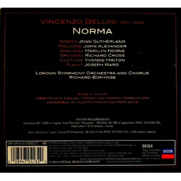 BELLINI - NORMA-SUTHERLAND, HORNE, ALEXANDER, CROSS, BONYNGE (3 CD) (2002) - 2
