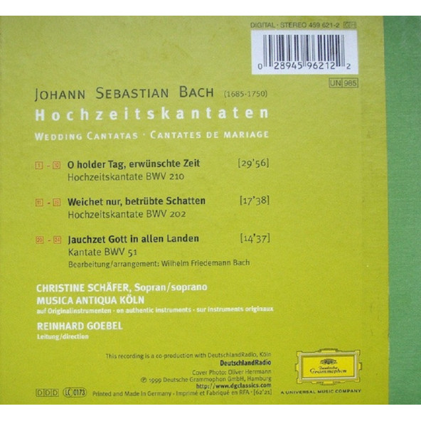 CHRISTINE SCHAFER - BACH HOCHZEITSKANTATEN (WEDDING CANTATAS) (CANTATES MARIAGE) (CD) (1999) - 2