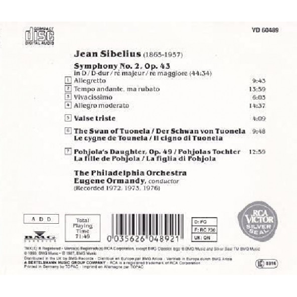 SIBELIUS - SYMPHONY NO.2 (CD)(1990) - 2