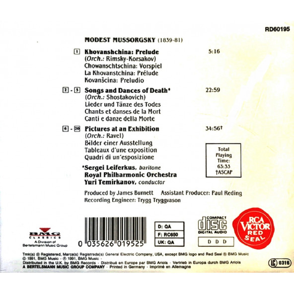 MUSSORGSKY - PICTURES AT AN EXHIBITION YURI TEMIRKANOV ROYAL PHILHARMONIC ORCHESTRA (CD) (1991) - 2