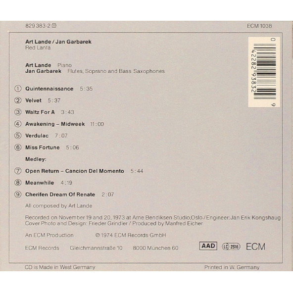 JAN GARBAREK & ART  LANDE - RED LANTA (CD) (1974) - 2