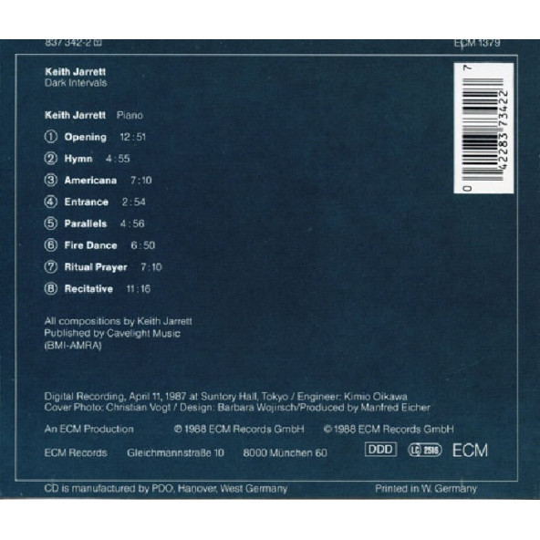 KEITH JARRETT - DARK INTERVALS (CD) (1988) - 2