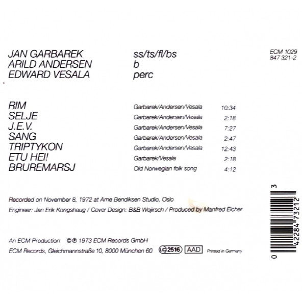 JAN GARBAREK - TRIPTYKON (CD) (1973) - 2