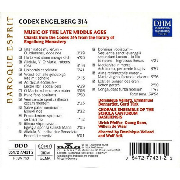 CODEX ENGELBERG 314 - SCHOLA CANTORUM BASILIENSIS (CD)(1995) - 2