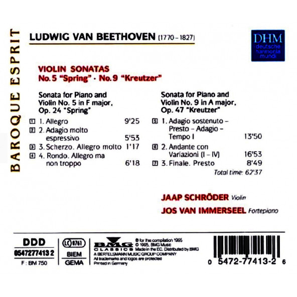 BEETHOVEN LUDWIG VAN - VIOLINSONATEN NR. 5 & 9 SCHRÖDER IMMERSEEL (CD) (1995) - 2