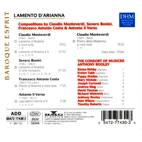 MONTEVERDI - BONINI - COSTA - VERSO - LAMENTO DARIANNA (CD) (1995) - 2