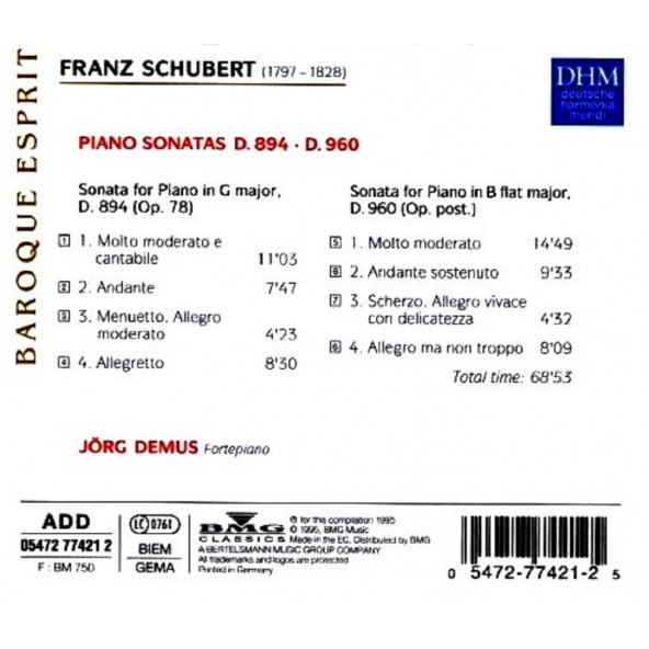 SCHUBERT FRANZ - PIANO SONATAS D.894 - D.960 (CD) (1995) - 2