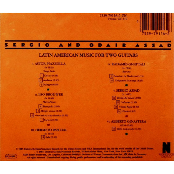 SERGIO AND ODAIR ASSAD - LATIN AMERICAN MUSIC FOR TWO GUITARS (CD) (1985) - 2