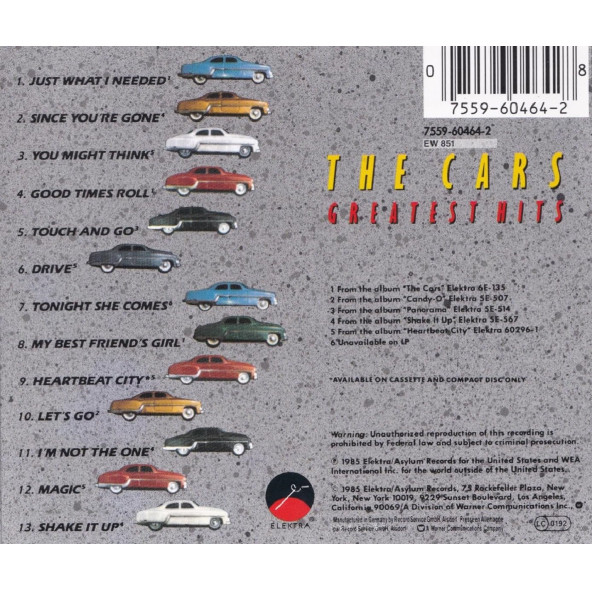 THE CARS - GREATEST HITS (CD) (1985) - 2
