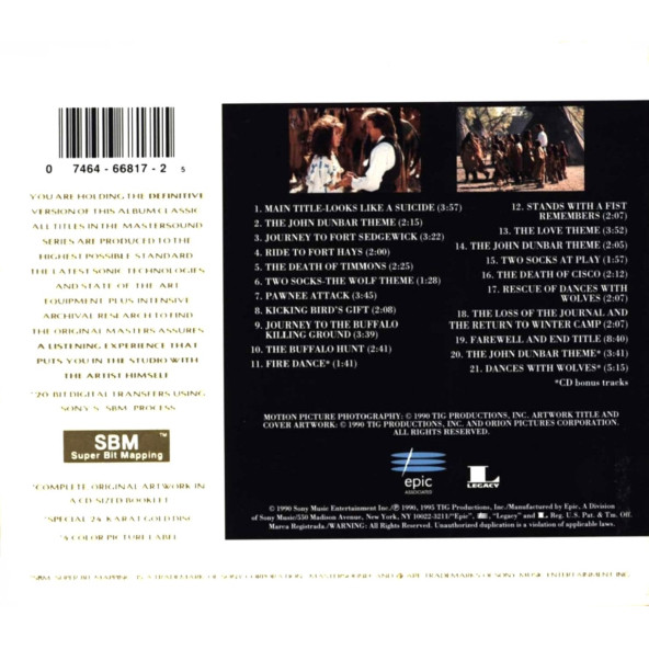 DANCES WITH WOLVES  - SOUNDTRACK (CD) (1990)(COLLECTORS EDITION) MASTER SOUND SPECIAL 24-KARAT GOLD DISC - 2