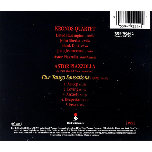 KRONOS QUARTET & ASTOR PIAZZOLLA - FIVE TANGO SENSATIONS (CD) (1991) - 2