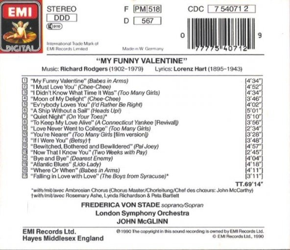 VON STADE & MCGLINN - MY FUNNY VALENTINE  (CD)(1990) - 2