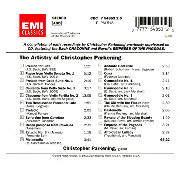 CHRISTOPHER PARKENING - THE ARTISTRY OF CHRISTOPHER PARKENING (CD) (1993) - 2