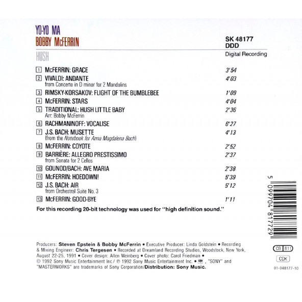 YO-YO MA & BOBBY MCFERRIN - HUSH (CD) (1992) - 2