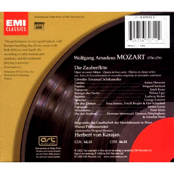 MOZART WOLFGANG AMADEUS - DIE ZAUBERFLOTE HERBERT VON KARAJAN (2 CD) (1999) - 2
