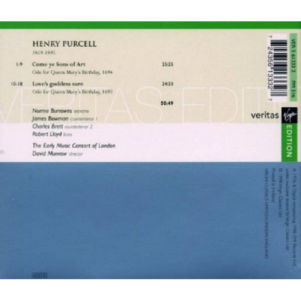 PURCELL - BIRTHDAY ODES FOR QUEEN MARY DAVID MUNROW (CD) (1998) - 2