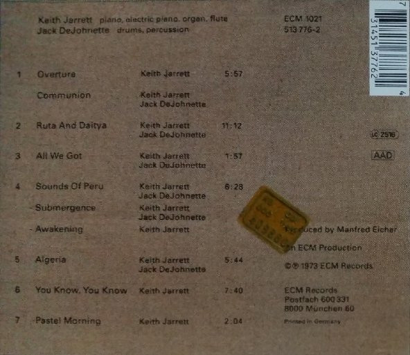 KEITH JARRETT & JACK DEJOHNETTE - RUTA AND DAITYA (CD) (1973) - 2