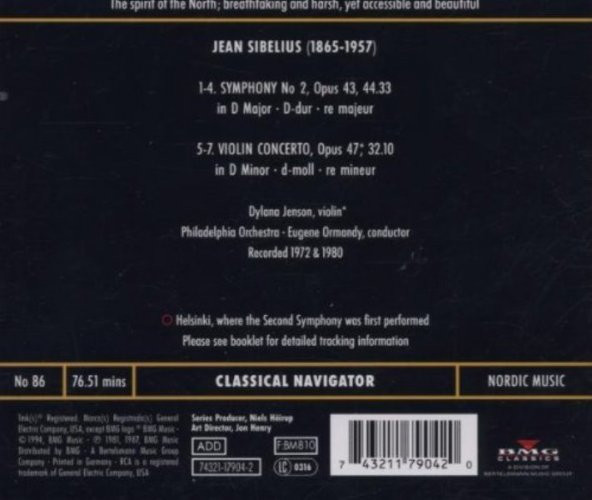 SIBELIUS - SYMPHONY NO.2 VIOLIN CONCERTO DYLANA JENSON, EUGENE ORMANDY PHILADELPHIA ORCHESTRA (CD)( 1994) - 2