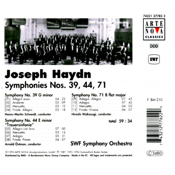 HAYDN JOSEPH - SYMPHONIES NOS. 39, 44, 71 HANNS-MARTIN SCHNEIDT, ARNOLD ÖSTMAN, HIROSHI WAKASUGI (CD) (1995) - 2