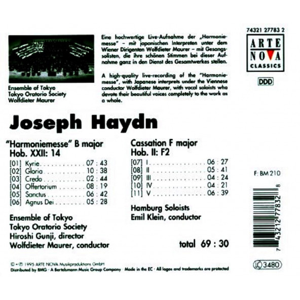 HAYDN, JOSEPH - HARMONIEMESSE CASSATION F MAJOR(CD) (1995) - 2