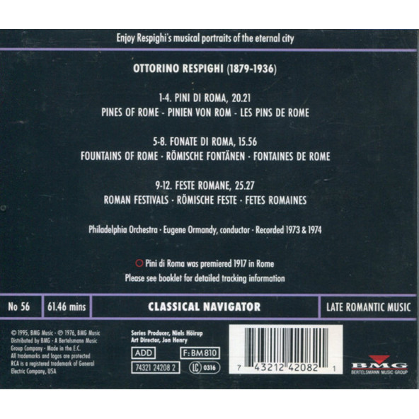 RESPIGHI - FONTANE DI ROMA PINI DI ROMA  FESTE ROMANE ORMANDY (CD) (1995) - 2