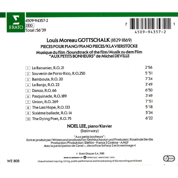 SOUNDTRACK - AUX PETITS BONHEURS-MUSIQUE ORIGINALE DU FILM DE MICHEL DEVILL-GOTTSCHALK-PIECES POUR PIANO-NOEL LEE - 2