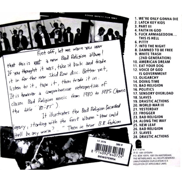 BAD RELIGION - 80-85  (CD) (1991) - 2