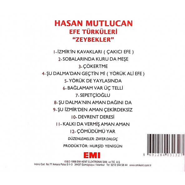 HASAN MUTLUCAN - EFE TÜRKÜLERİ - ZEYBEKLER (CD) (1998) - 2