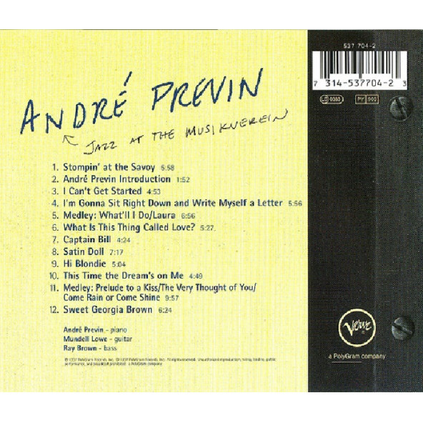 ANDRE PREVIN - JAZZ AT THE MUSIKVEREIN (CD) - 2