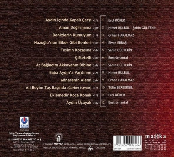TÜRKÜLERLE TÜRKİYE (TÜRKİYE WITH FOLK SONGS) - 09 AYDIN (CD) - 2