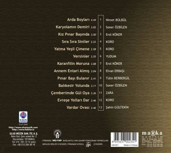 TÜRKÜLERLE TÜRKİYE (TÜRKİYE WITH FOLK SONGS) - 17 ÇANAKKALE (CD) - 2