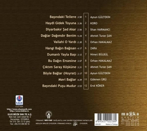 TÜRKÜLERLE TÜRKİYE (TÜRKİYE WITH FOLK SONGS) - 21 DİYARBAKIR (CD) - 2