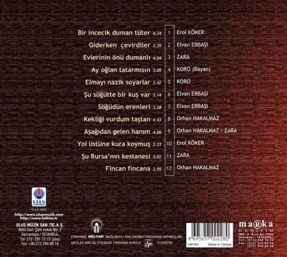 TÜRKÜLERLE TÜRKİYE (TÜRKİYE WITH FOLK SONGS) - 11 BİLECİK (CD) - 2
