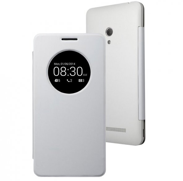 Microsonic View Cover Delux kapaklı Asus Zenfone 5 kılıf Akıllı Modlu Beyaz