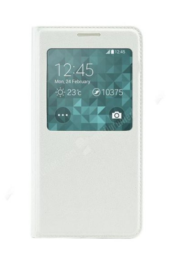 Samsung Galaxy Alpha Uyku Modlu Pencereli Deri KÃ„Â±lÃ„Â±f Beyaz