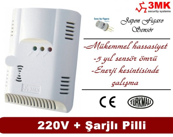 3MK-CO220 Karbonmonoksit dedektörü 220V + şarjli pilli